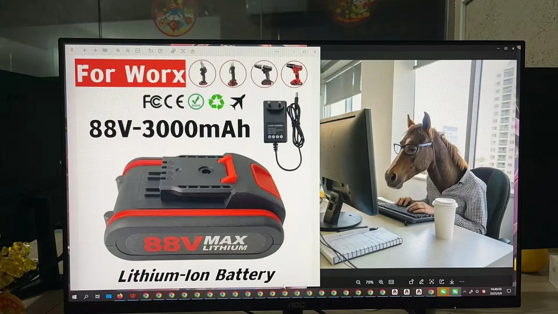 

New 2025 88V 3000mAh high-Power Li-ion Battery For Worx Electric Tools And Chainsaws With charger