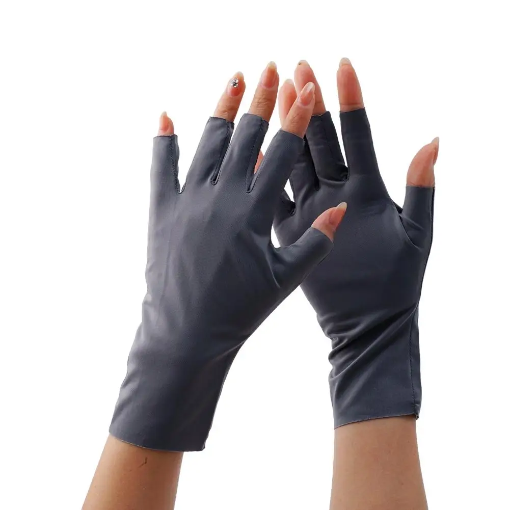 Women Summer Thin Half Fingers Gloves Anti-UV Sunscreen Nail Silk Thin Art Cool Driving Gloves Breathable Gloves Non-slip I C5O0