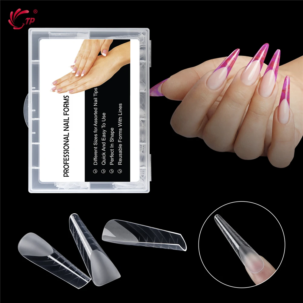 TP 120pcs Dual Form Nail False Tips Quick Building Gel Mold Set with 24pcs Silicone Molds Nail Extension Forms Top Mold Stiletto