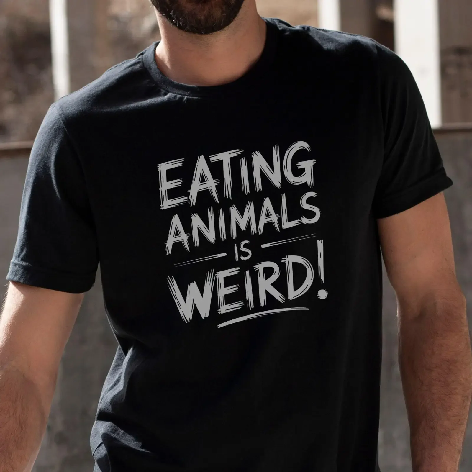 Eating Animals Is Weird T Shirt Vegan Vegetarian Cruelty Free Clothing Black  vintage Washed homme Casual Soft streetwear