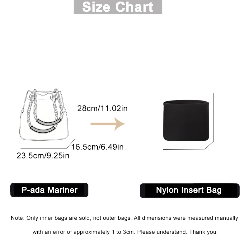 EverToner Bag Organiser for P-ada Mariner Bucket Bag Nylon Inner Liner Lightweight Makeup Organizer Protects Interior Storage