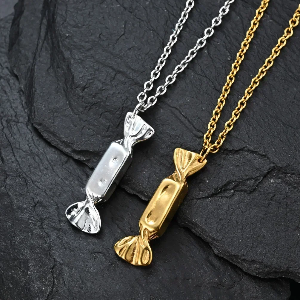 Fashion Paper Candy Pendant Necklace for Men Stainless Steel O Chain 24Inch Male Anniversary Festival Jewelry