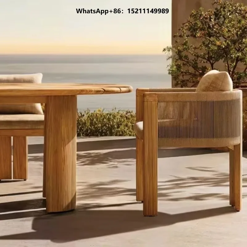 Teak Solid Wood American Style Villa Garden Luxury Gaming Table and Chair Set Outdoor Furniture
