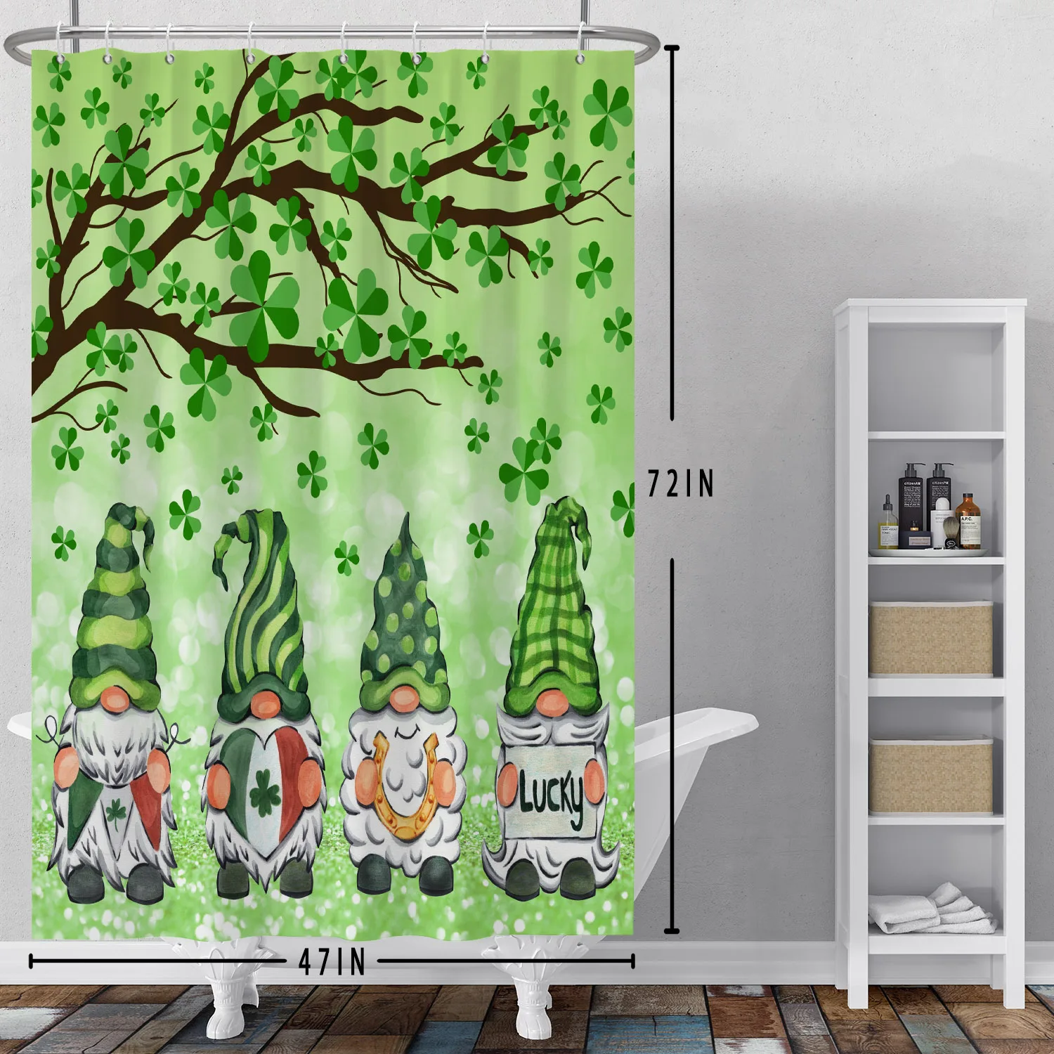 Saint Patrick's Day Shower Curtain Green Lucky Clover Natural Scenery Bathroom Partition Waterproof Hanging Curtain With Hooks