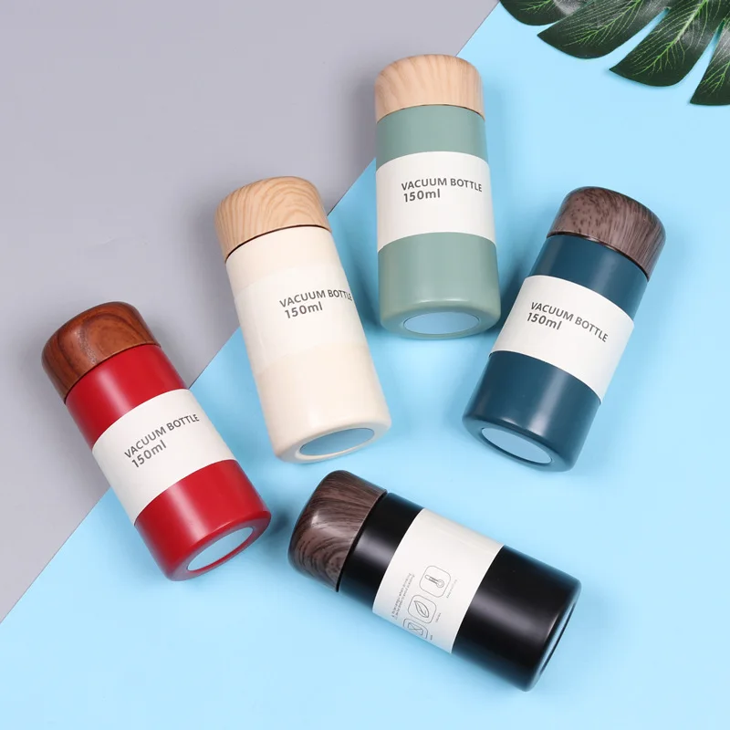 150/250ML Insulated Bottle Wood Grain Stainless Steel Thermos Cup Portable Pocket Vacuum Bottles Mini Coffee Mug With Tea Leak