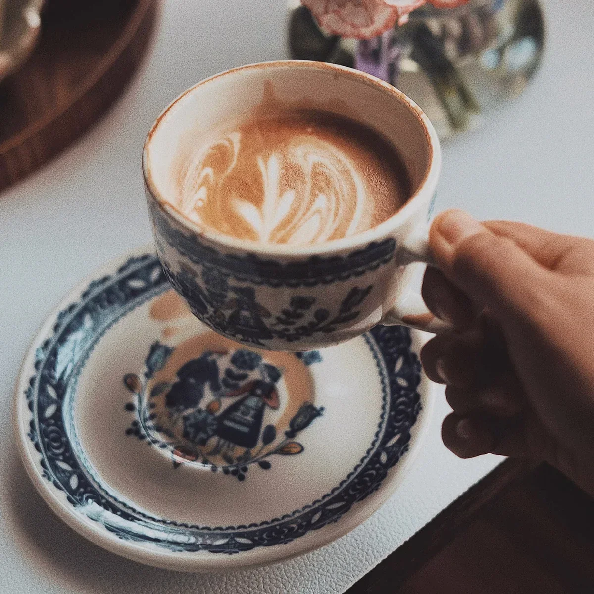 Ceramic Coffee Tea Coffee Cup + Saucer Set England Retro Style 230ML Home Classic Drinkware Deep Blue Children's Stories Printed