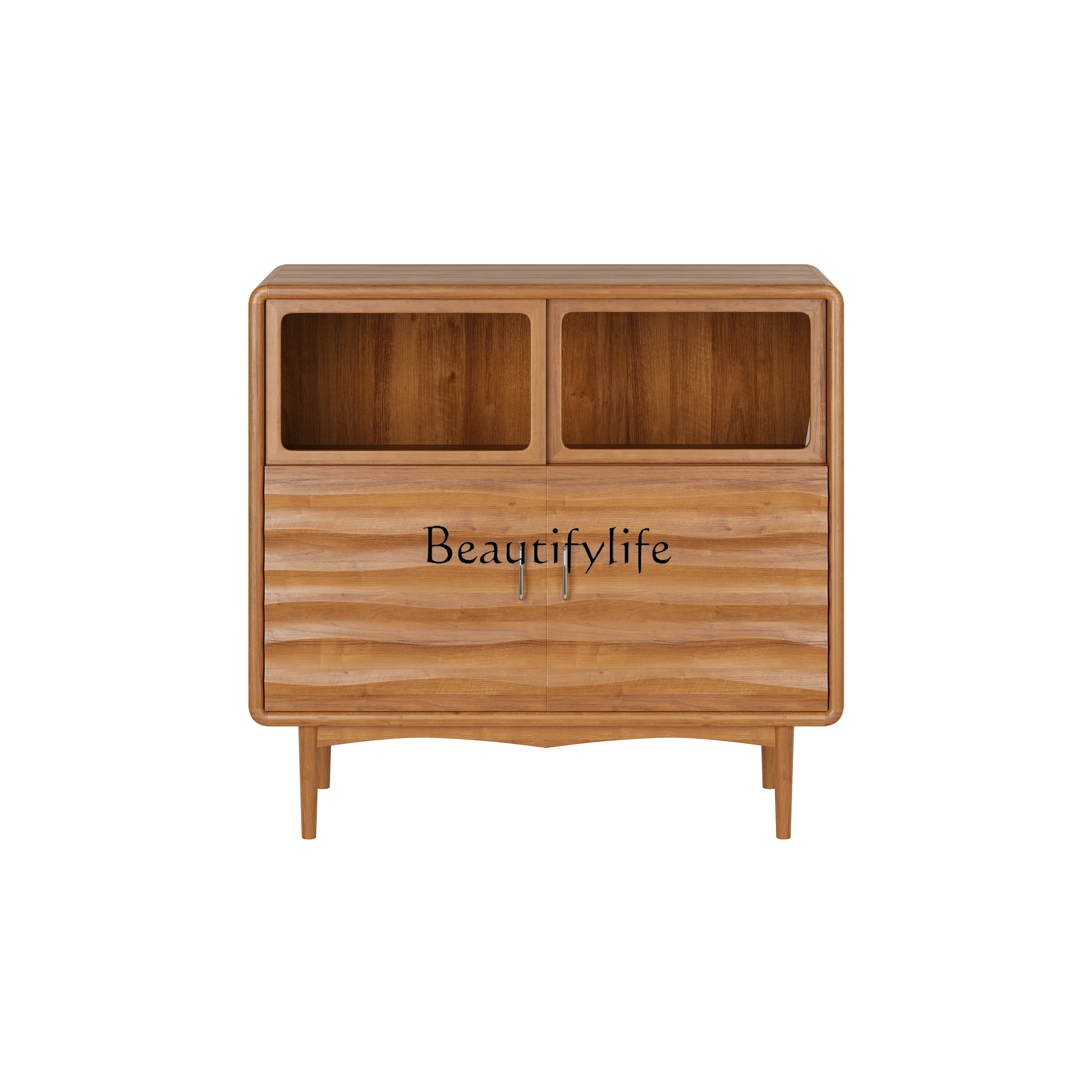 

Wood Feng Shui Corrugated Sideboard Cabinet Living Room and Kitchen Corner Storage Organizer Integrated Wine Cabinet