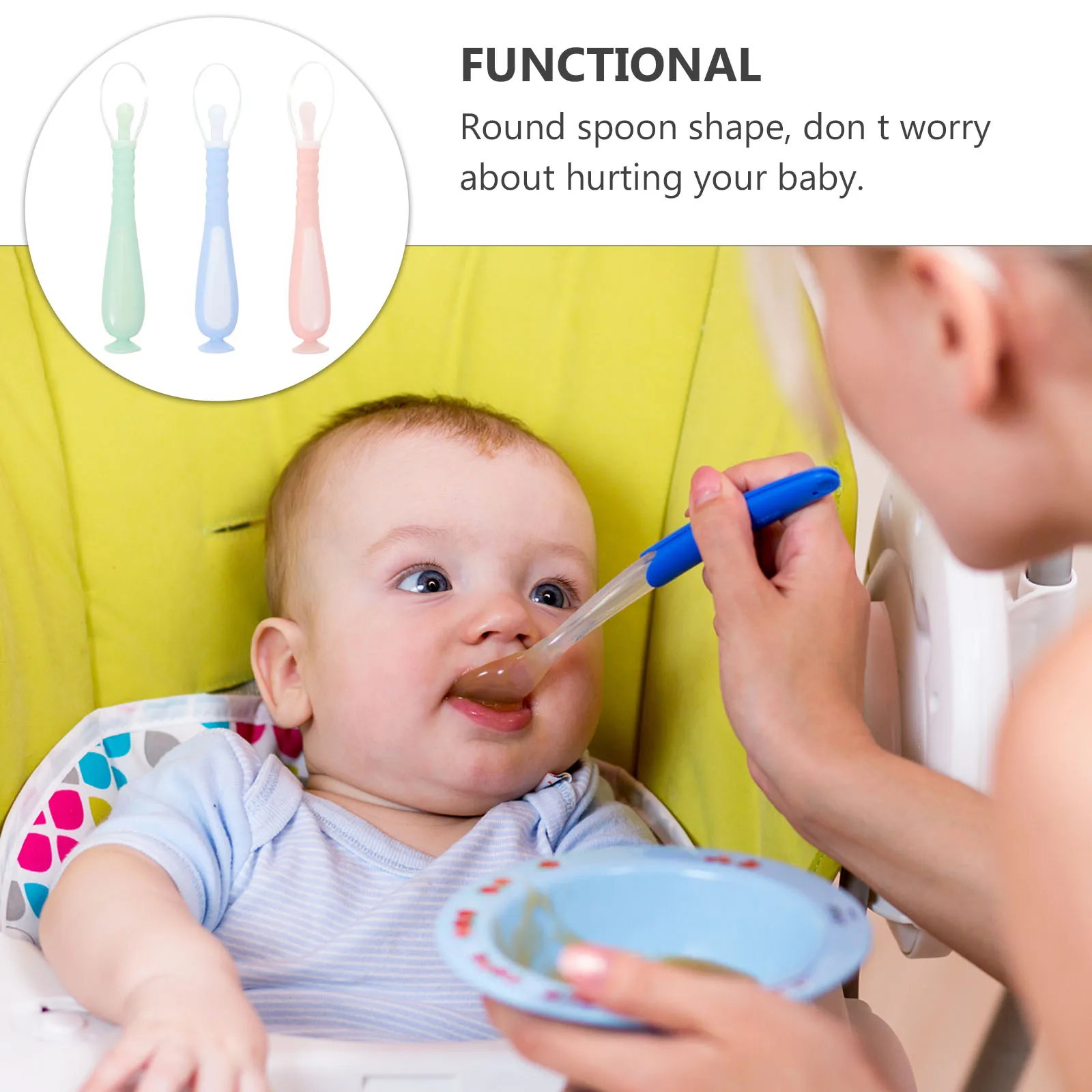 

3 шт., ложка для кормления младенцев, нескользящая ручка, дизайн, круглая форма ложки, высокая термостойкость, прочные детские столовые приборы