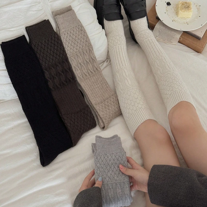 Women Stockings New Winer Thick Warm Knee High Socks Solid Color Fashion Casual Korean Style Long Socks For Girls