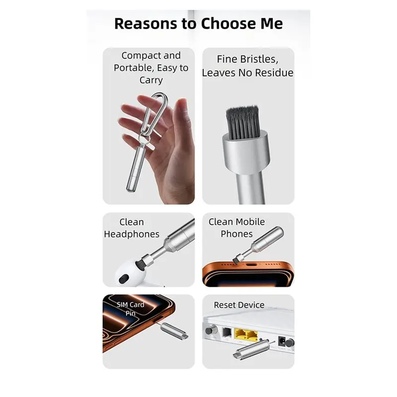 A32HOT-Portable Mini Keychain Eject Pin SIM Card Tray Removal Tool 2 In 1 Multi-Functional Earphone Cleaning Brush
