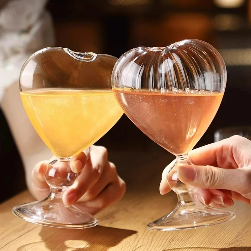 

Love-shaped Juice Glass Cup Creative Cocktail Glasses Cups Japanese Style Glass Goblet High-value Beverage Glass Cups Bar Tools