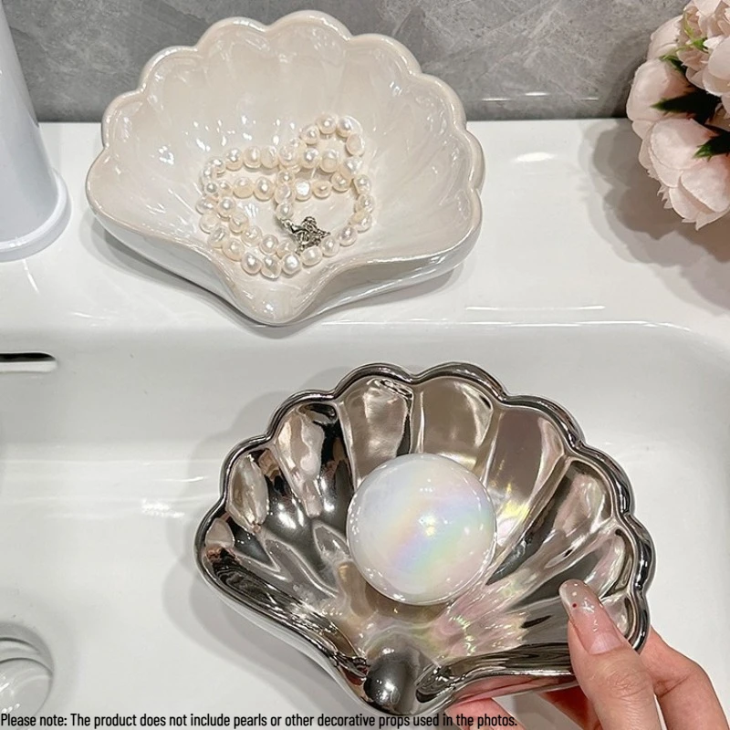 Modern Chinese Ceramic Soap Dish, Drainage Soap Holder for Bathroom Sink, Non-Slip Home Decor（No pearls or soap included）