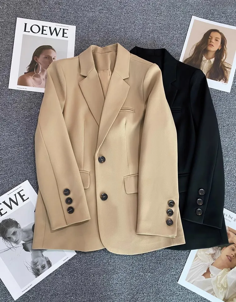 

Spring clothes women's coat casual long sleeve color single button blazer suit loose jacket 2024