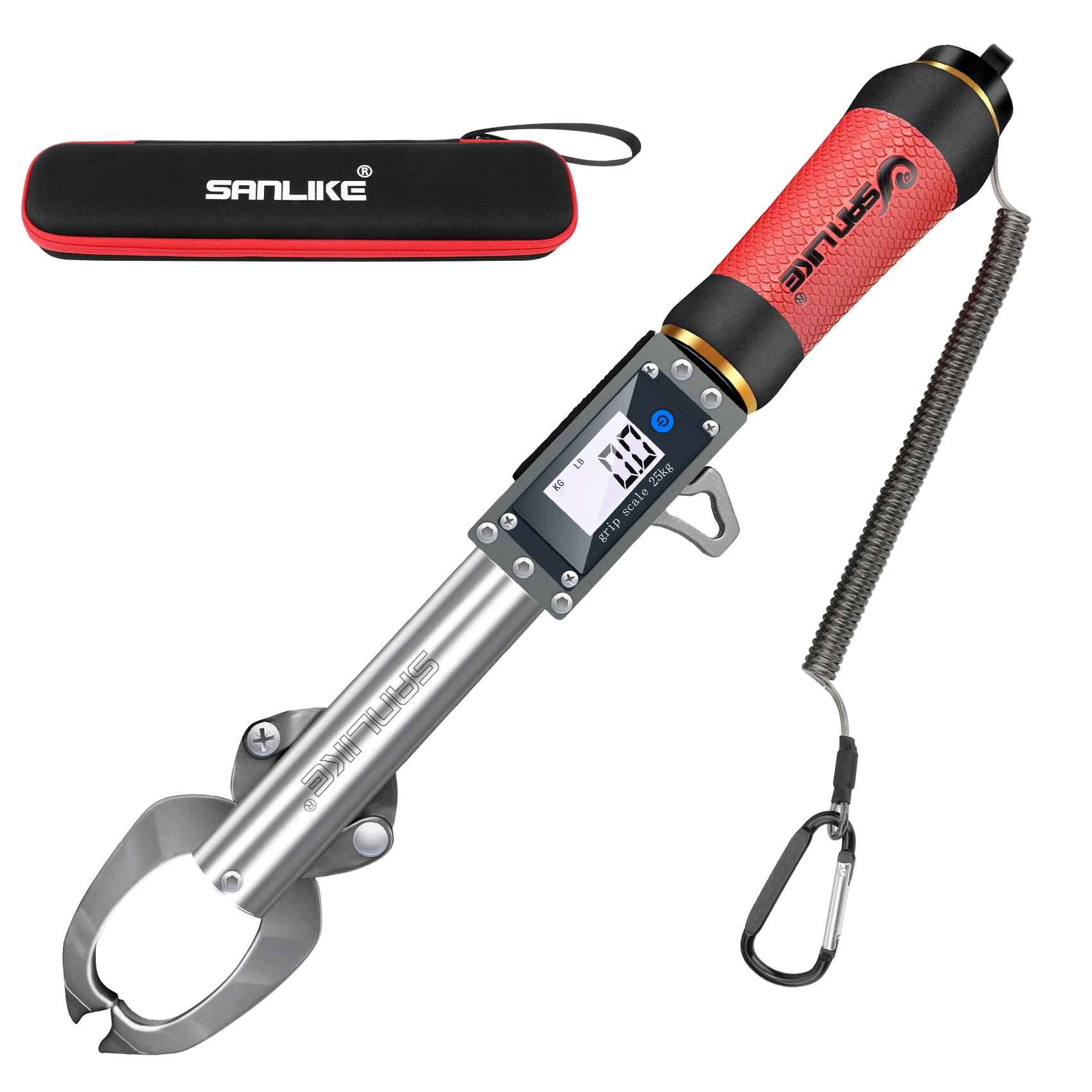 

SANKILE Fish Lip Grip Controller With Digital Weighing Scale Stainless Red Fishing Gripper Grabber Clip Fishing Tool Accessories