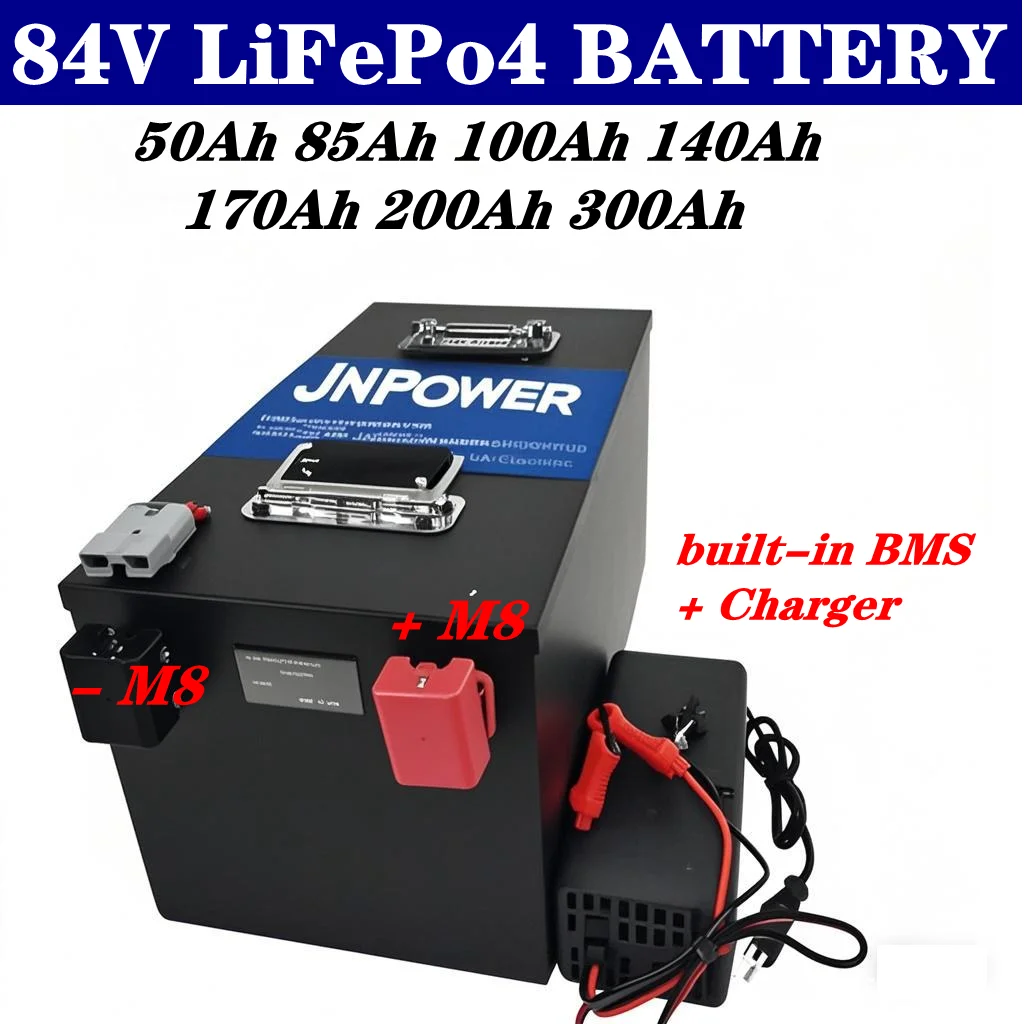 lithium iron phosphate battery 84V 50Ah 85Ah 100Ah 170Ah 200Ah for 8000W electric motorcycle sightseeing car, tricycles+charger