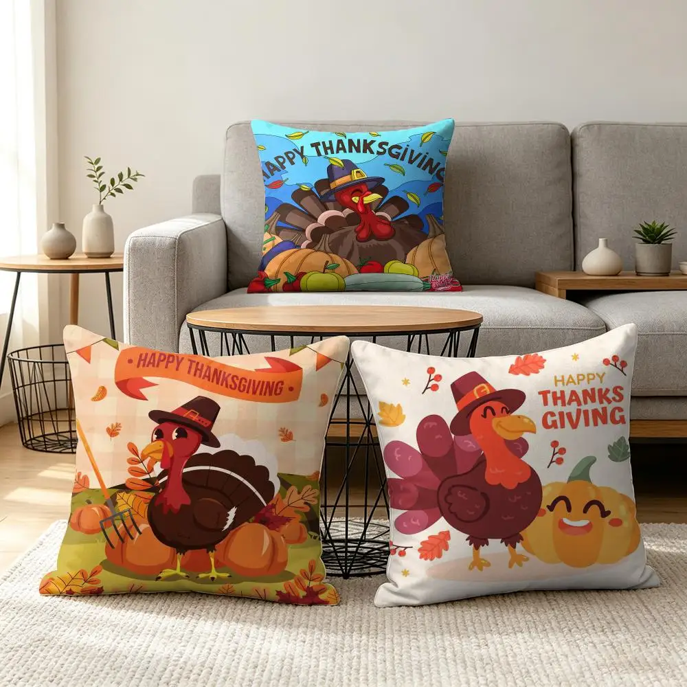 Thankful Festival Turkey Cushion Cover Soft Short Plush Pillow Cover Smooth Cozy Texture Aesthetic Cushion Case Home Decor