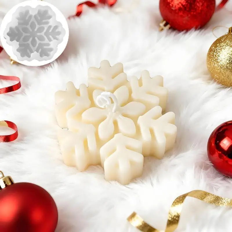 Christmas Snowflake Pillar Candle Mold DIY Aroma Candle Soap Silicone Molds Christmas Chocolate Candy Baking Mould