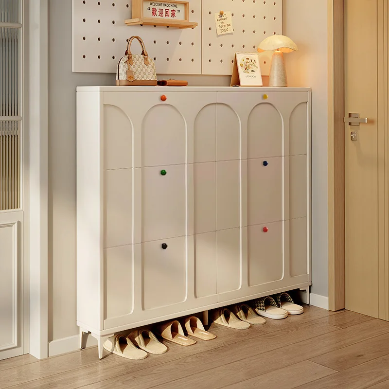 Home ultra-thin shoe cabinet home door 2025 new extremely narrow integrated wall cream wind porch tipping bucket shoe rack
