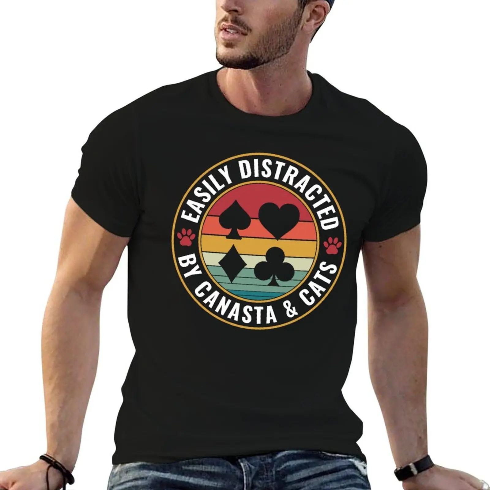 

Easily distracted by Canasta and Cats Card Game Canasta T-Shirt funny t shirts dark humor man t shirts graphic T-Shirt