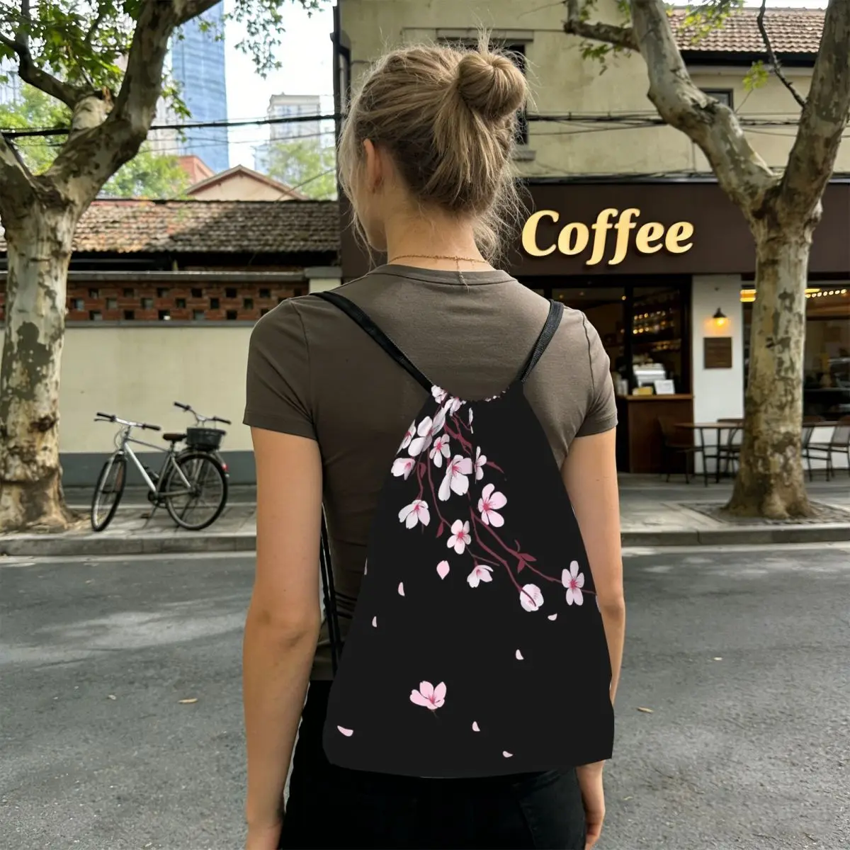 

Japanese Sakura Branch Backpacks Multi-function Drawstring Bags Sports Bag Book Bags for Man Woman School