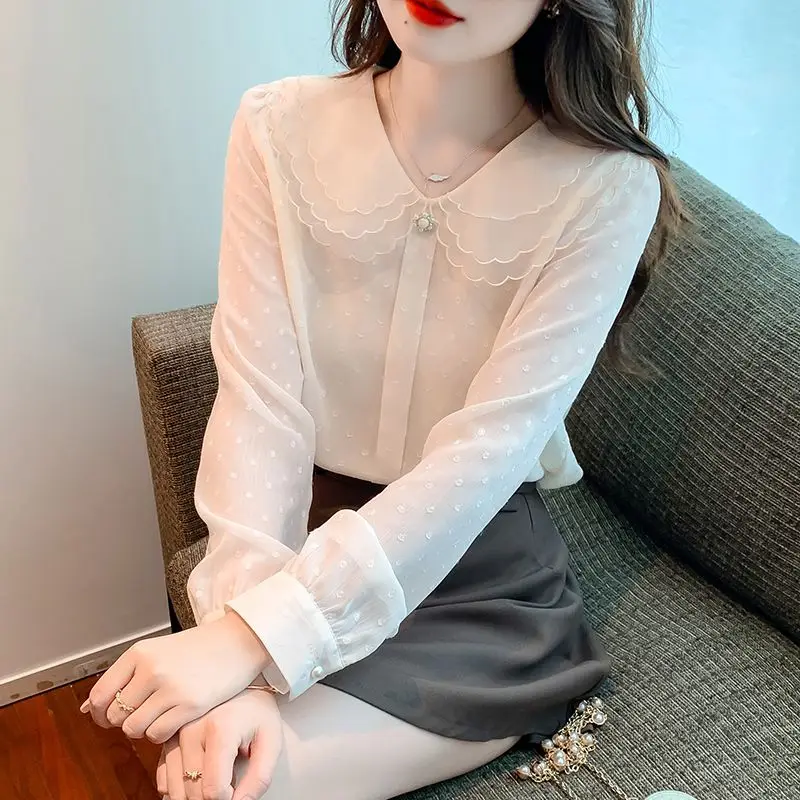 Blouses for Women Fashion 2024 Spring Autumn Elegant Chic Sweet Chiffon Shirts Casual Long Sleeve Solid Tops Blusas Femininas