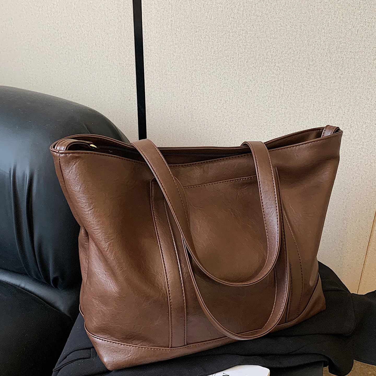 حقائب يد نسائية كاجوال ذات سعة كبيرة للسفر، حقيبة كتف مدرسية متعددة الاستخدامات بلون سادة #5