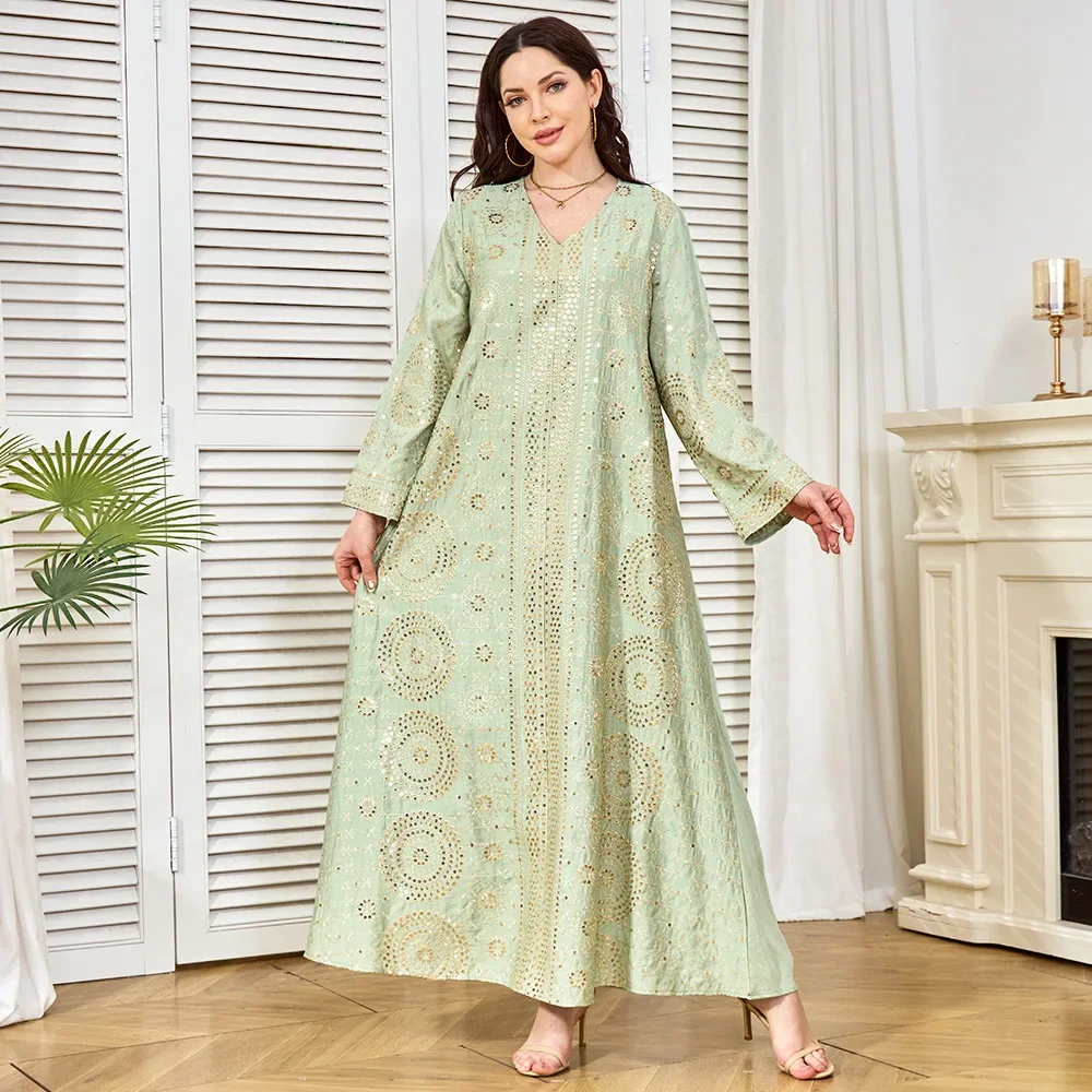 Women's Long Muslim Robe Middle East Fashion New Embroidered Beads Party Dress Abaya Exotic Dress