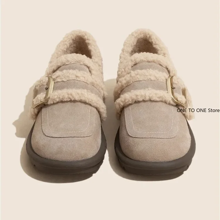 Women Loafers Fur Round Toe Clogs Platform Female Shoes Winter Creepers New Dress Rome Flock Mid-Calf Solid Snow Boots Basic Med image 3