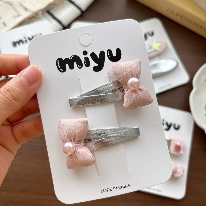 New Korean Sweet Silver Bow Hairpin Sweet Cool Pink Girl Side Pressure Clip Bangs Bb Clip Hair Accessories