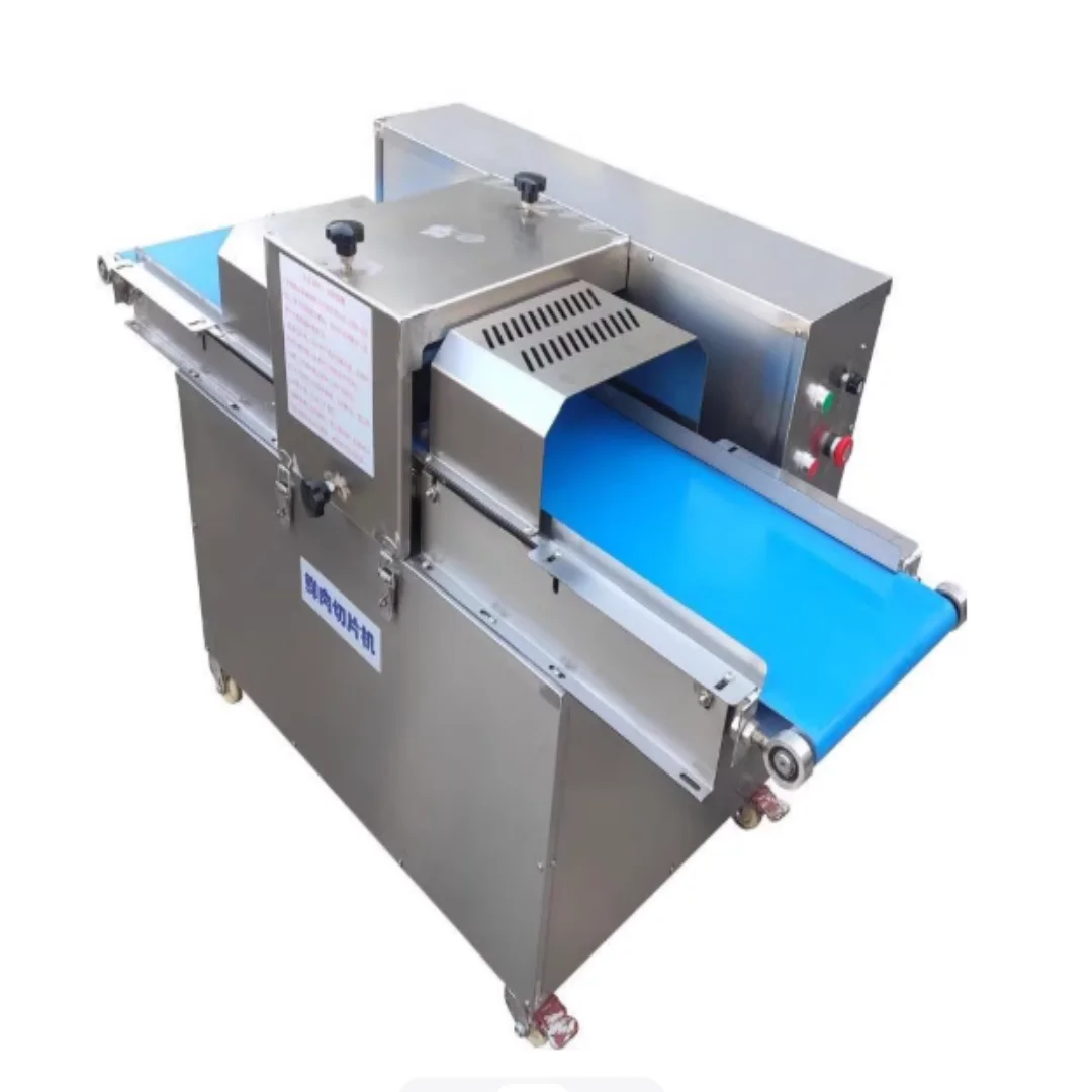 

Chicken breast meat slicing machine, commercial stainless steel continuous pork and beef slicing machine