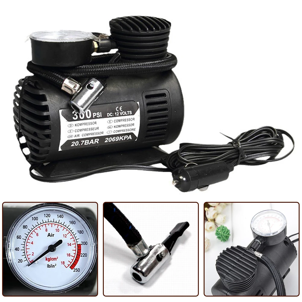 1pc Car Air Pump Portable 12V 300psi Air Compressor Pump Tire Tyre Inflator For Auto Motorcycle Accessories Universal Fitment