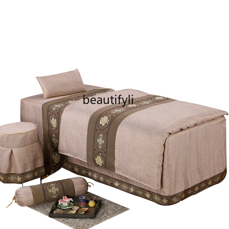 Linen Beauty Bedspread Four-Piece Set Beauty Salon Special Massage Bedspread Tattoo Embroidery Mattress Cover