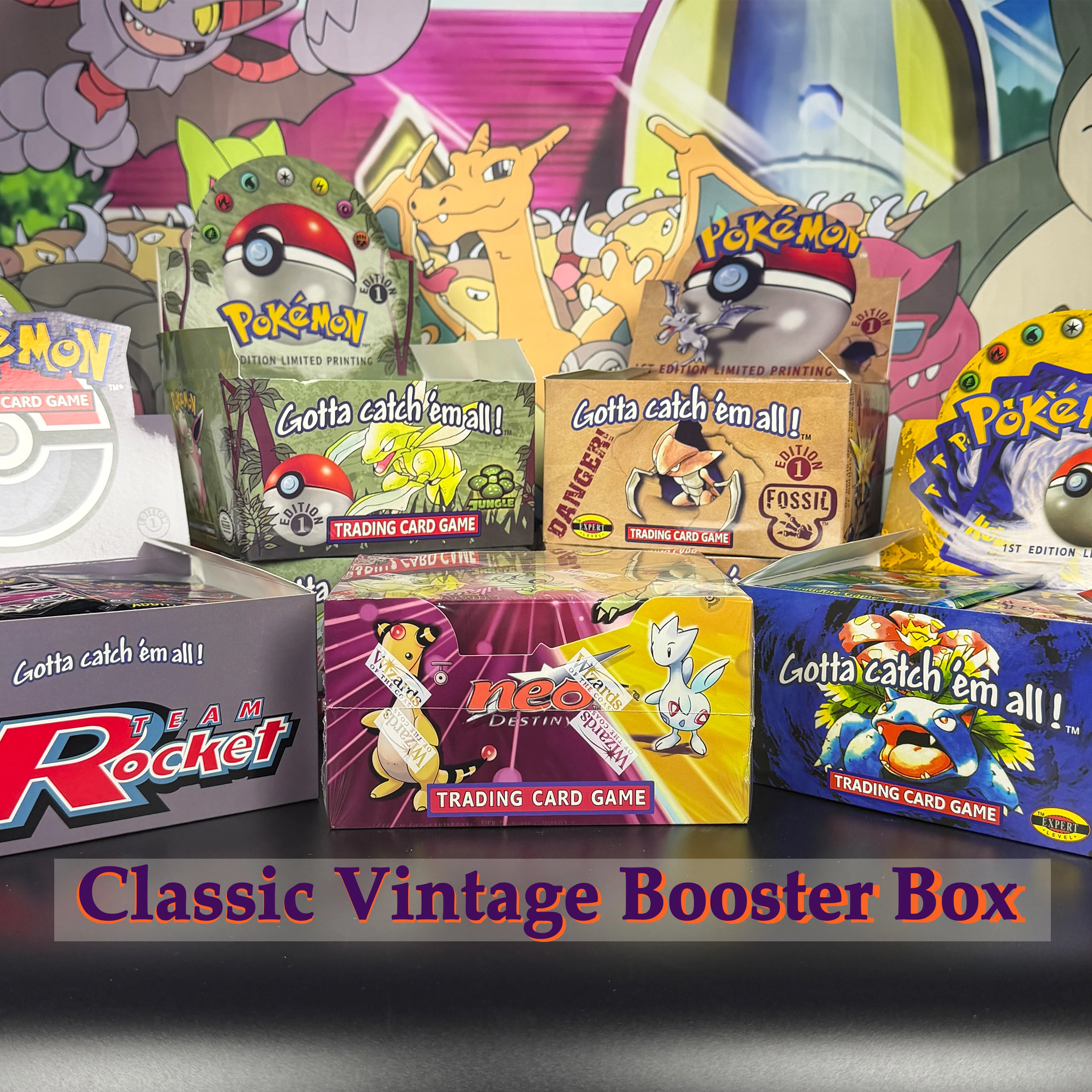 Booster Box PTCG Multi-Serie 1. Auflage Vintage Dschungel/Basis-Set/Rocket-Team/NEO/Fossil Proxy-Karten-Sammlung