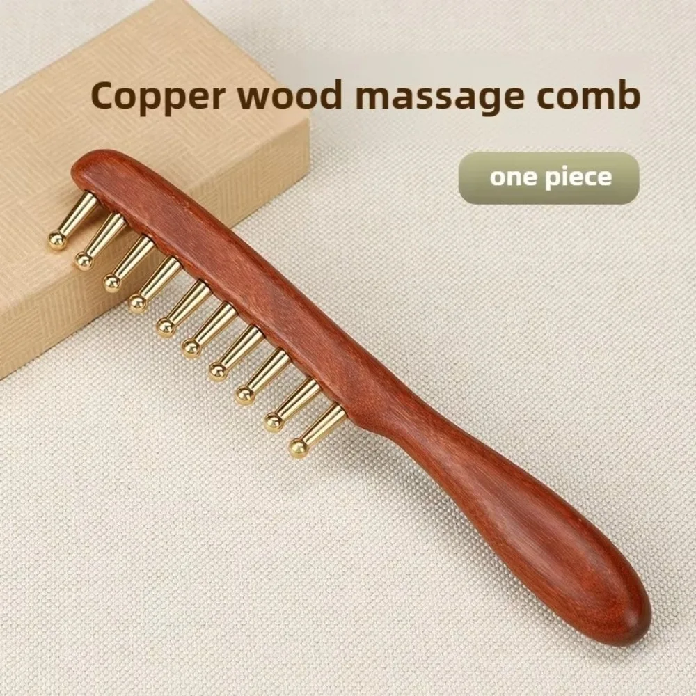 Scalp Relax Tools Head Meridians Massage Comb Copper Wooden Meridians Comb Needling Guasha Long Hair Head Therapy Meridian Comb
