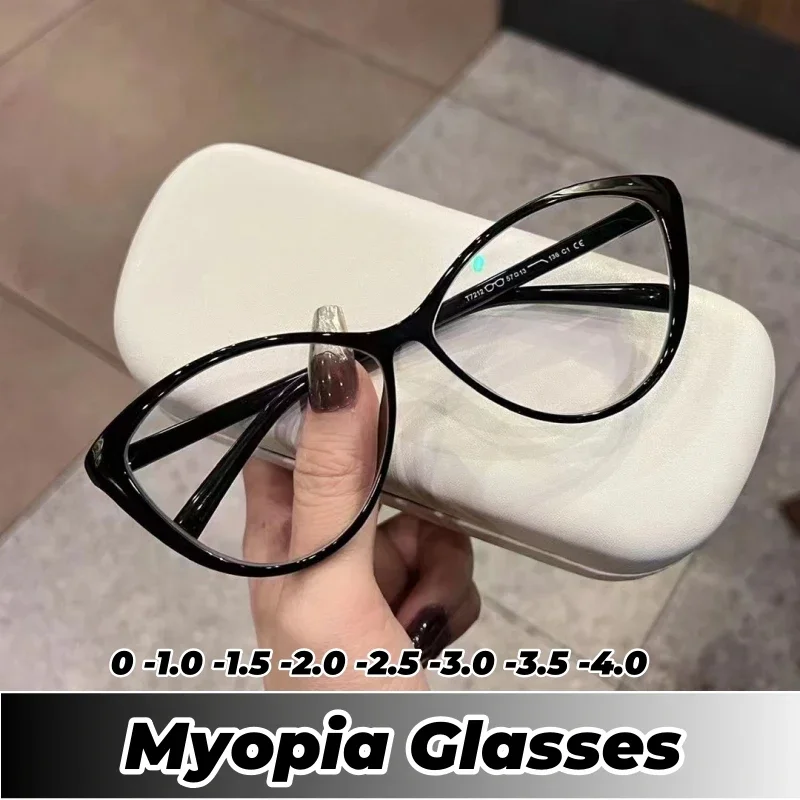 

Women Men Cat Eye Computer Eyewear Vintage Anti-Blue Light Myopia Glasses Prescription Near Sight Glasses Diopter 0 To -4.0