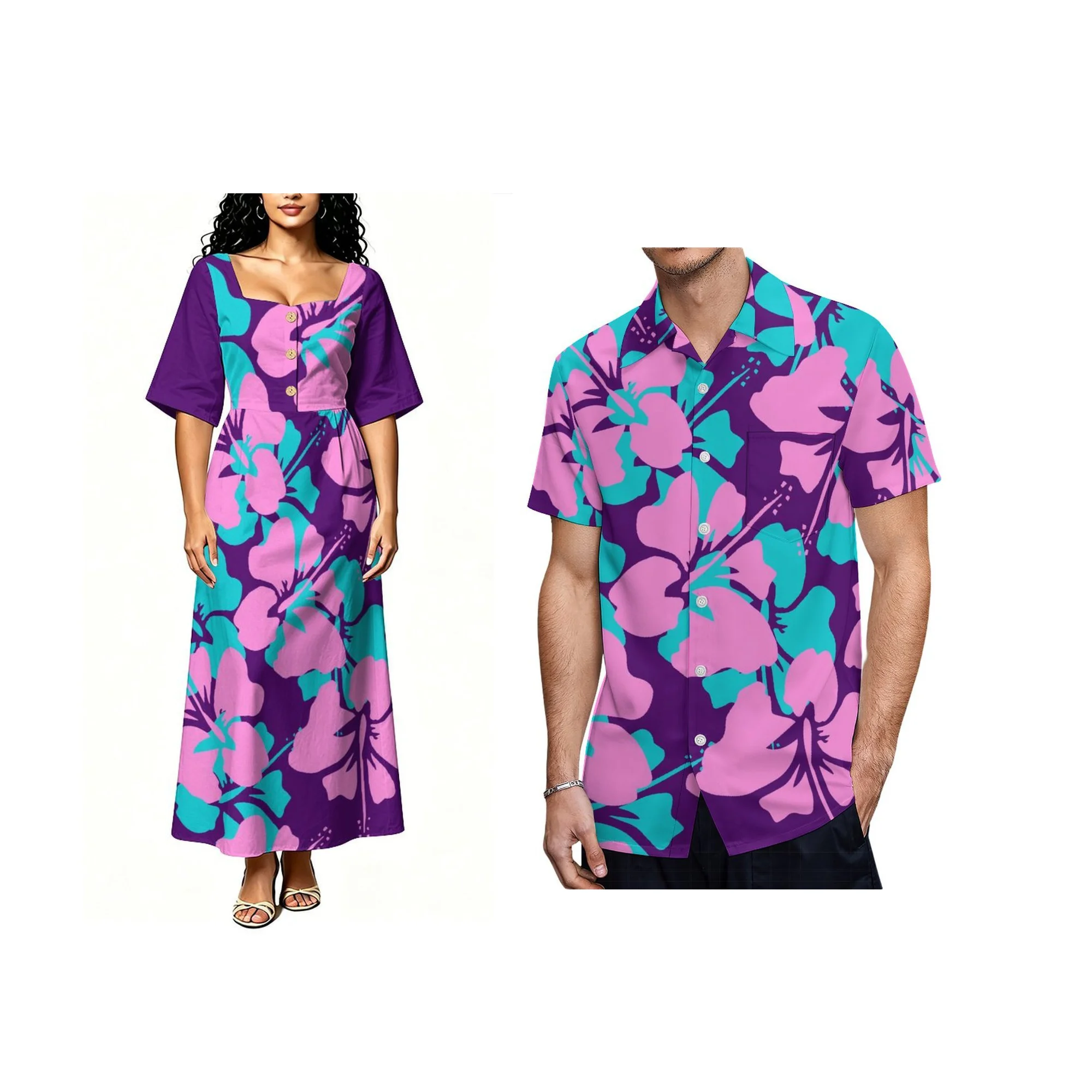Custom Black Tribal Print Women Square Neck Flare Sleeve Loose Plus Size Polynesian Island Long Dress
