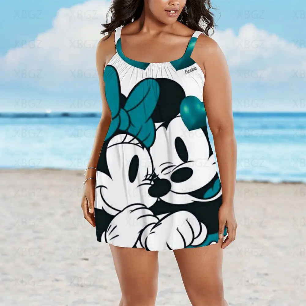 Plus Size Dresses Boho Summer Outfits Woman 2022 Cartoon Women's Free Shipping 9XL Disney Sleeveless Beach Dress Sling Loose