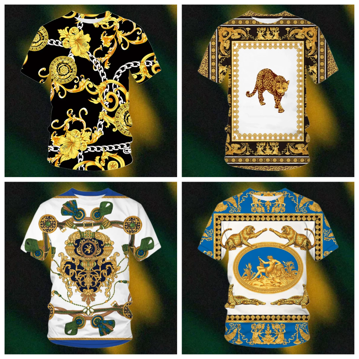 

Luxury Baroque Golden Pattern T-shirt Unisex Unique 3D Print Crewneck T Shirts Men Personality Streetwear Fashion Trendy Tee Top