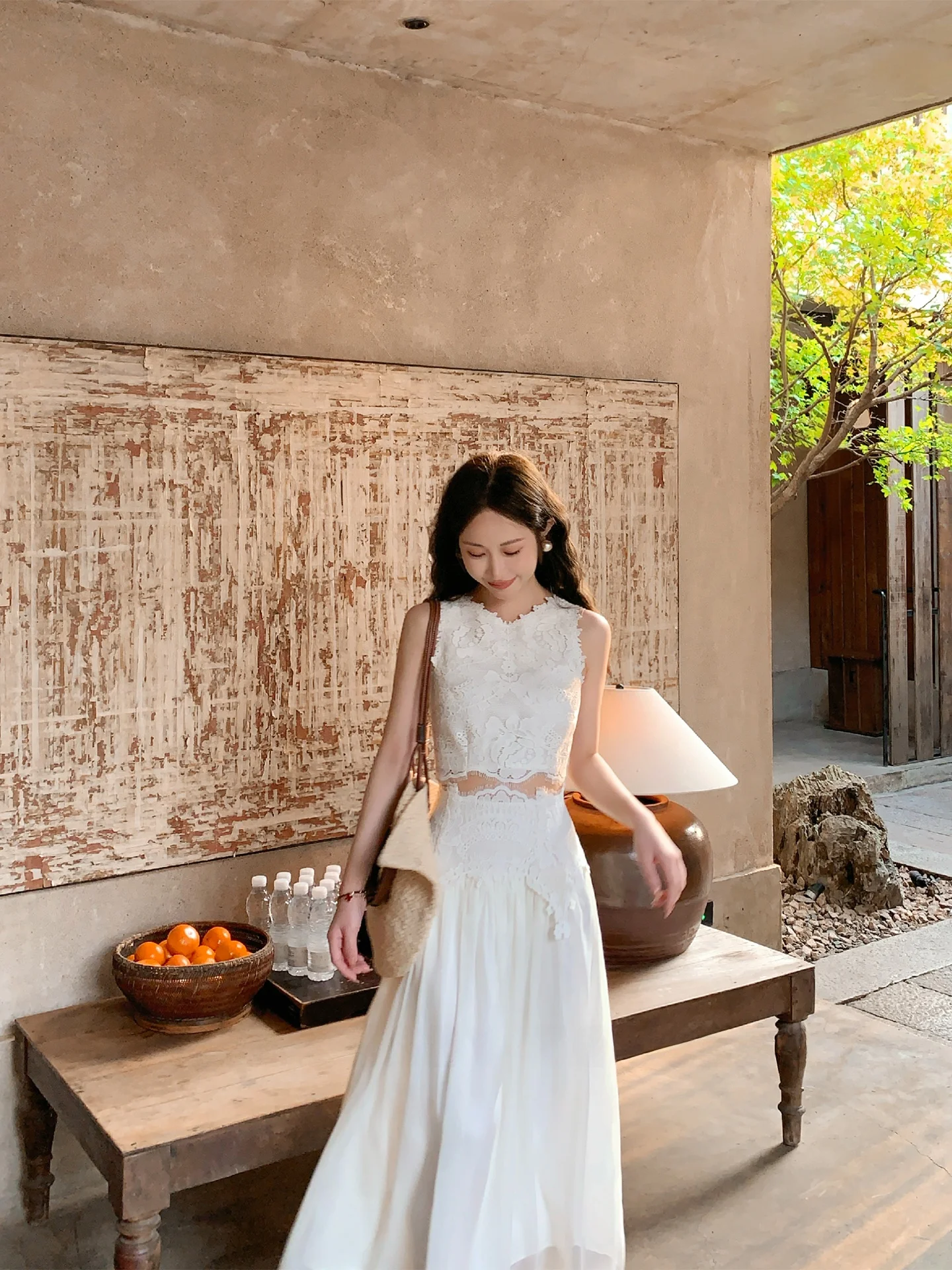 

Ele Spring Collection Pure Dr High Waist Lace Top And Skirt Set Women's Faion Two-Piece Suit ort Svel Vest