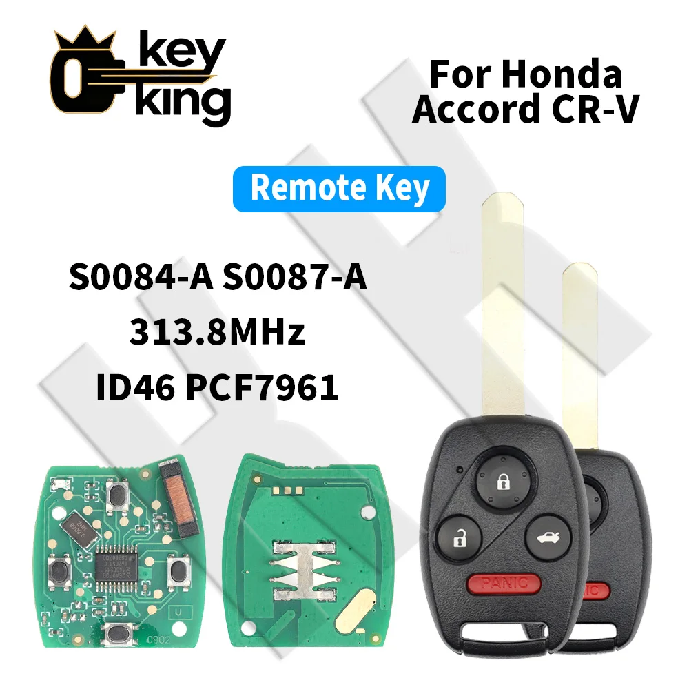 KK Remote Car Key Fob 313.8MHz ID46 PCF7961 Chip S0084-A S0087-A For Honda Accord CR-V 4 Buttons With Panic Button
