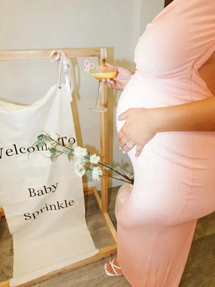 Backless Maternity Photoshoot Dress Soft Pink Slim Maxi Pregnancy Gown Gender Reveal Baby Shower Maternity Photography Prop Plus