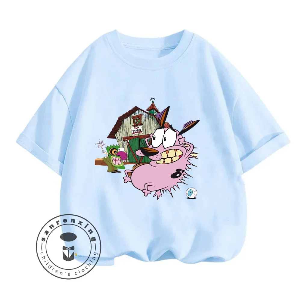 Perky Courage The Cowardly Dog Animated T-Shirts for Boy Girl Summer Fashion in Street Sports Style Elastic Tops Cartoon Prints