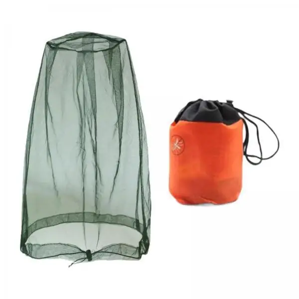 Camping Mosquito Head Net Soft Polyester Face Mesh Cover Bug Protection with Storage Bag for Hiking Travel