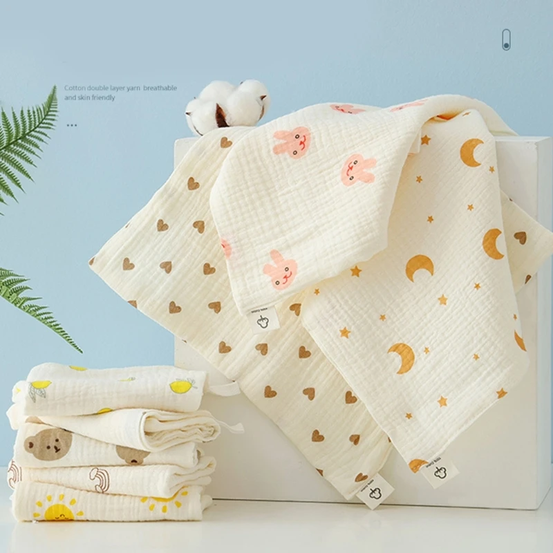 1pc Cotton Gauze  Towel Cartoon Muslin Newborn Burp Cloth Square Towels 4 Layers Thick Kids Handkerchief Baby Washcloth