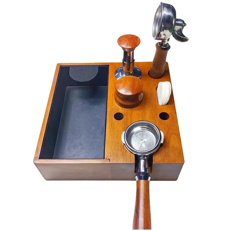 Wooden Espresso Knock Box and Tamping Station 51/54/58MM Espresso Coffee Anti-pressure Walnut Pad Stand Coffee Accessories
