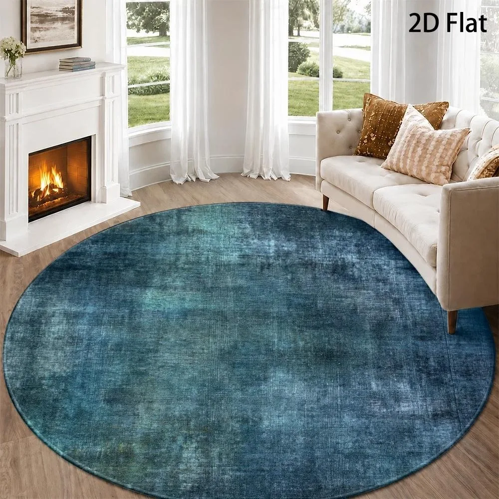 Vintage Distressed Abstract Round Rug Muted Grey Rust Gold Faded Brush Stroke Circular Floor Mat for Living Room Bedroom