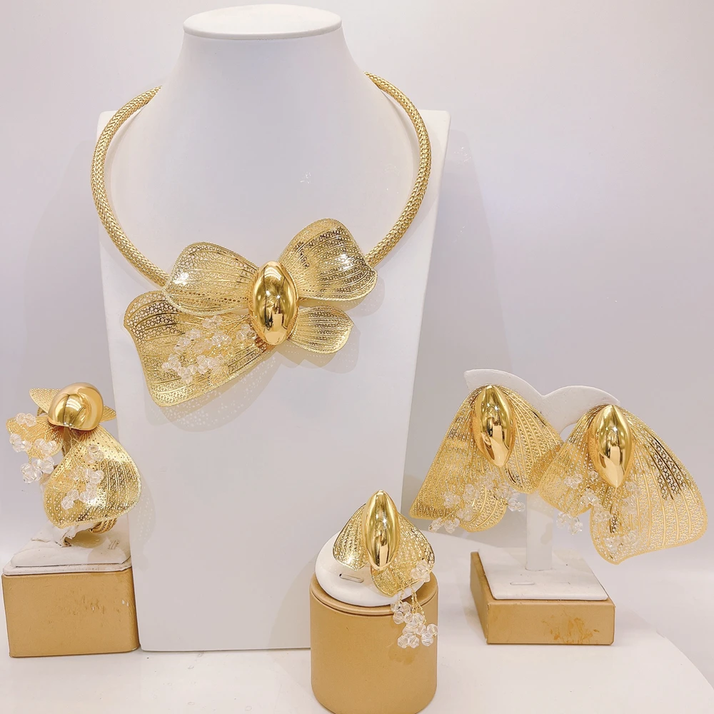 

Nigerian Exquisite Floral Jewelry Set Dubai Women's Gold-Plated Fashion Jewelry Set