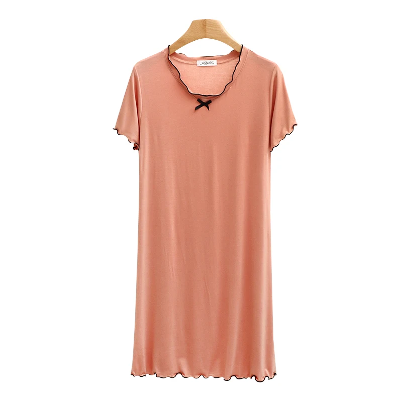 فستان نوم فضفاض من المودال للنساء، قميص نوم صيفي بمقاسات كبيرة، فستان منزلي بأكمام قصيرة وياقة على شكل V، تنورة متوسطة الطول ...