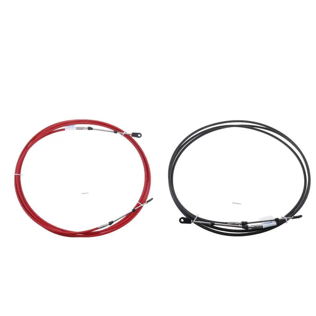 2Pcs 14Ft Boat Marine Motor Engine Throttle Cable Control Lever Steering System for Outboard Red/Black