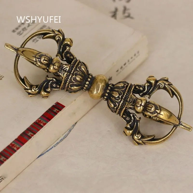 Tibetan Brass Vajra Pestle Ornament Vintage Metal Dorje Phurba Ritual Tool Buddhist Religious Craft Desktop Decor Amulet Pendant